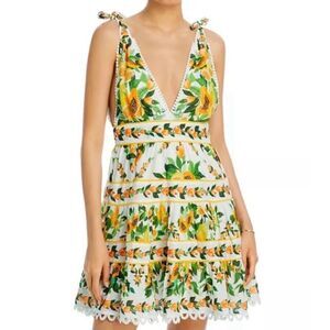 NEW Papaya Salad Scarf Off-White Mini Dress Lace Trim White Green Orange Size M